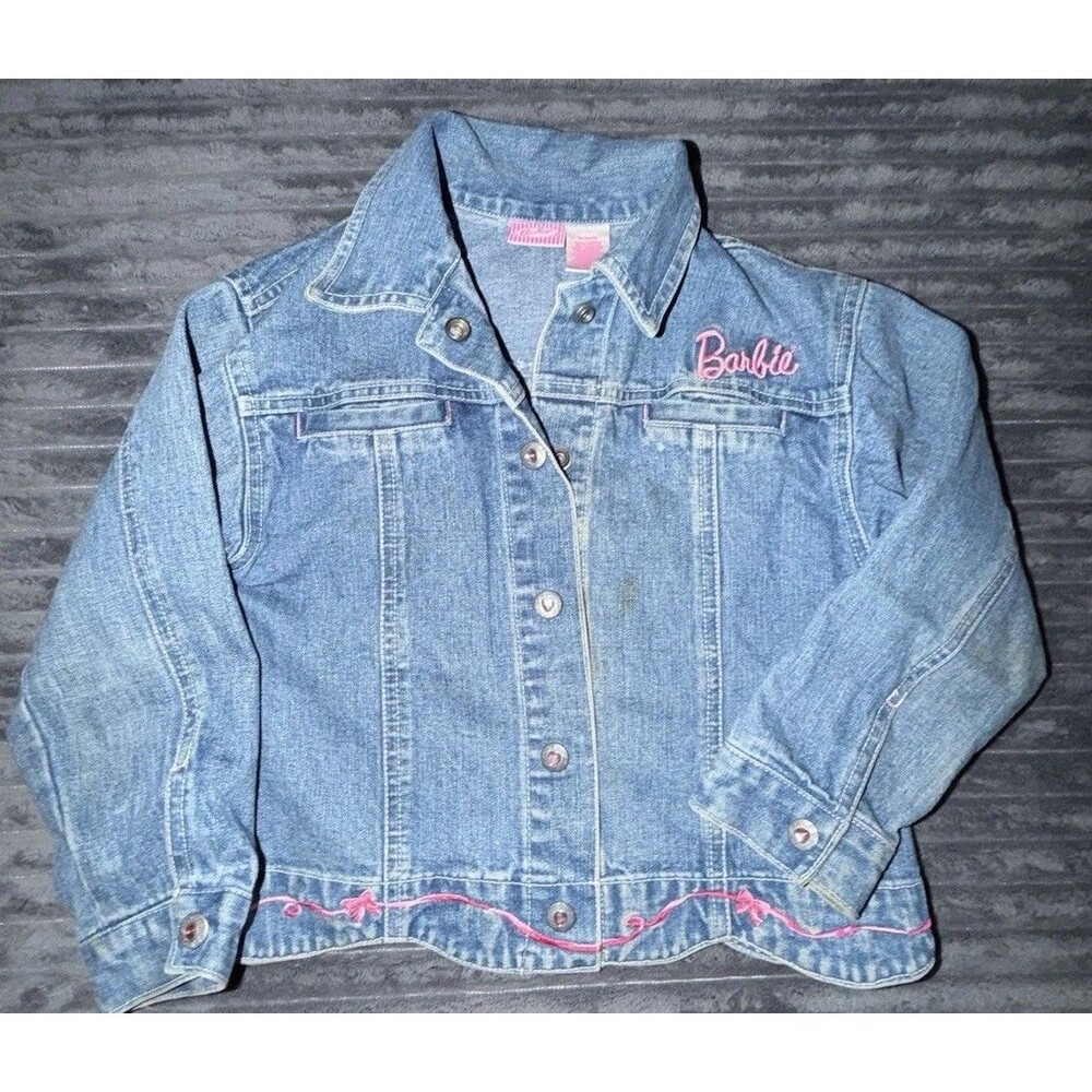 VINTAGE RARE BARBIE 90s Kids Girls Sz 6 denim embroidered Bling Jacket